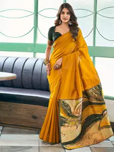 Satrani Women Floral Zari Silk Blend Banarasi Saree With Blouse Piece