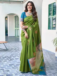 Satrani Floral Zari Silk Blend Banarasi Saree