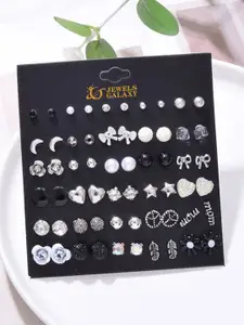 Jewels Galaxy Set Of 30 Silver Plated Artificial Stones Studded Studs Earrings