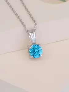Ornate Jewels 925 Silver Rhodium-Plated BIS Hallmark Topaz Solitaire Pendant & Chain