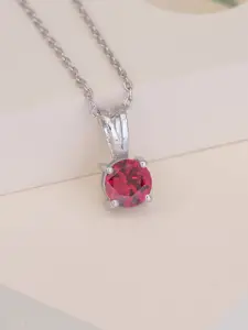 Ornate Jewels 925 Silver Rhodium-Plated Ruby Solitaire Studded Pendant & Chain