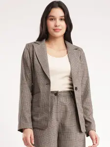 FableStreet Checked Notched Lapel Single-Breasted Blazers