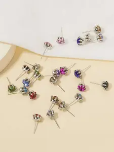 Jewels Galaxy Set of 12 Silver-Plated Contemporary Studs Earrings