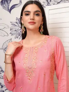 Vishudh Ethnic Motifs Embroidered Round Neck Straight Kurta