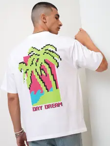 HIGHLANDER White Graphic Printed Drop Shoulder Sleeves Relaxed Fit T-shirt