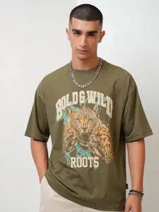 HIGHLANDER Graphic Puff Printed Round Neck Oversized T-shirt