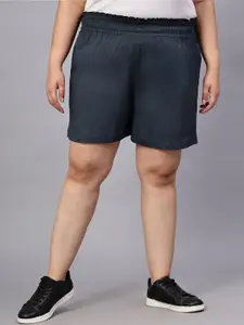 Indietoga Plus Size Pure Cotton High-Rise Stretchable Shorts with Pockets