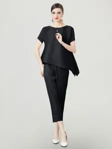 JC Collection Self-Design Boat Neck Puffed Sleeves Top With Trouser