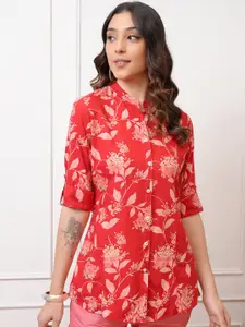 Vishudh Floral Print Three-Quarter Sleeves Mandarin Collar Top