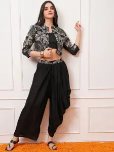 Vishudh Embroidered Three Quarter Sleeve Top And Dhoti Pant Co-Ords