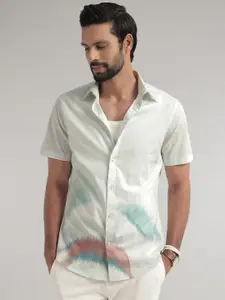 Andamen Premium Abstract Printed Spread Collar Short Sleeves Cotton Shirt