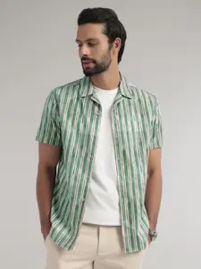 Andamen Premium Multi Striped Spread Collar Short Sleeves Cotton Slim Fit  Shirt