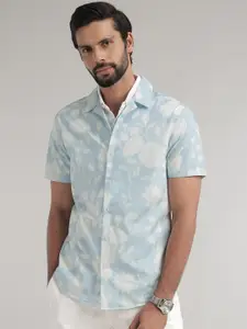 Andamen Premium Slim Fit Floral Printed Cuban Collar Cotton Casual Shirt