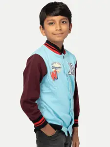 BAESD Boys Typography Printed Stand Collar Fleece Varsity Jacket