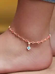 MINUTIAE Rose Gold-Plated Crystal Studded Anklet