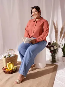 CURVY STREET Plus Size Comfort Frill Casual Shirt