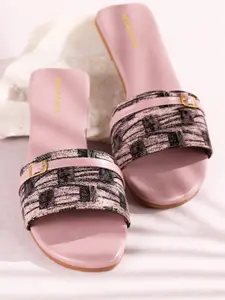 MOZAFIA Printed Open Toe Flats