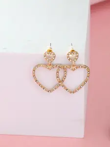 Adwitiya Collection Gold-Plated Heart Shaped Classic Drop Earrings