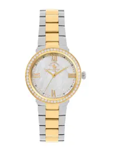 SANTA BARBARA POLO & RACQUET CLUB Women Mother of Pearl Dial & Stainless Steel Bracelet Style Straps Watch