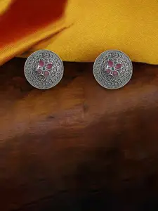 Adwitiya Collection Silver-Plated Oxidised Studs Earrings