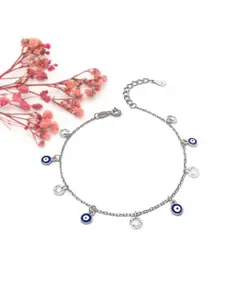 SILBERRY Women Sterling Silver Cubic Zirconia Rhodium-Plated Link Bracelet