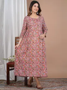 KALINI Floral Printed Maternity A-Line Midi Dress