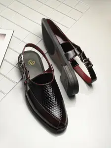 House of Pataudi Men Textured Shoe-Style Sandals