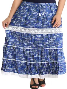 Exotic India Printed Pure Cotton Maxi Flared Skirt