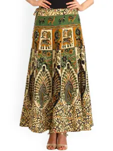 Exotic India Floral Printed Wrap-Around Pure Cotton Maxi Skirt