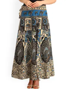 Exotic India Floral Printed Wrap-Around Pure Cotton Long Skirt