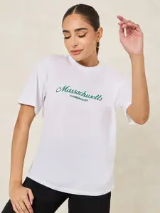 Styli White & Green Printed Round Neck Oversized T-shirt