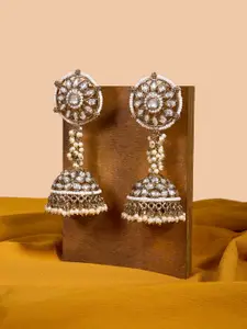 Zaveri Pearls Gold-Plated Kundan Studded & Beaded Jhumkas