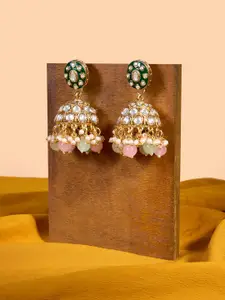 Zaveri Pearls Gold-Plated Stone Studded & Beaded Meenakari Jhumkas