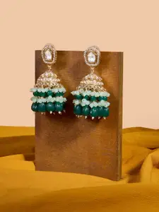 Zaveri Pearls Gold-Plated Contemporary Austrian Diamonds Studded & Beaded Jhumkas