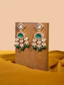 Zaveri Pearls Gold-Plated Austrian Diamonds Studded & Beaded Drop Earrings