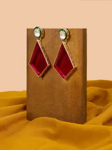 Zaveri Pearls Gold-Plated Stone Studded Meenakari Drop Earrings
