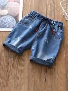 StyleCast Boys Blue Washed Mid-Rise Regular Fit Cotton Denim Shorts