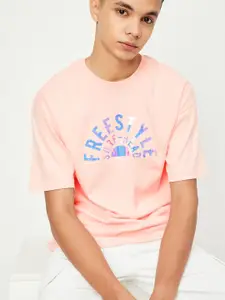 max Boys Typography Printed Drop-Shoulder Sleeves Pure Cotton T-shirt