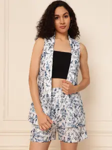 DEEBACO Floral Printed Sleeveless Linen Shirt & Shorts