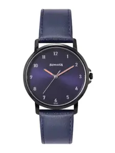 Sonata Men Leather Analogue Watch 77083NL01-Blue