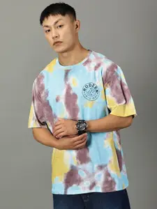 Rodzen Dyed Printed Pure Cotton Drop-Shoulder Sleeves Oversized T-shirt