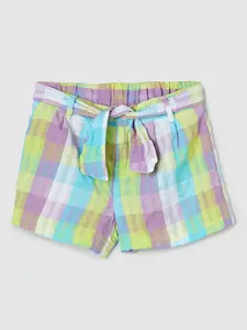 max Girls Checked Mid-Rise Regular Fit Cotton Casual Shorts