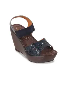 Catwalk Embellished Open Toe Leather Wedge Heels
