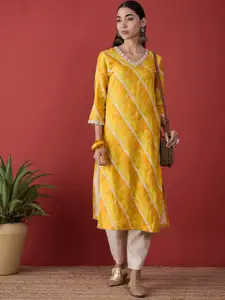 Anouk Leheriya Printed V-Neck Thread Work A-Line Kurta