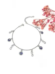 SILBERRY Women Sterling Silver Cubic Zirconia Rhodium-Plated Charm Bracelet