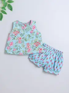 The Magic Wand Girls Floral Printed Pure Cotton Night suit