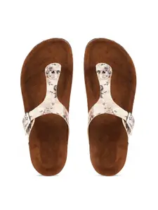 MOZAFIA Women Printed T-Strap Flats
