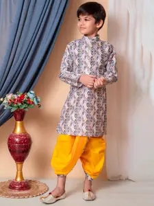 BAESD Boys Geometric Embroidered Dupion Silk Straight Kurta With Dhoti Pant