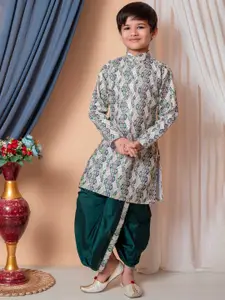 BAESD Boys Embroidered Mandarin Collar Dupion Silk Kurta With Dhoti Pant