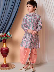 BAESD Boys Ethnic Motifs Embroidered Mandarin Collar Straight Kurta with Dhoti Pants